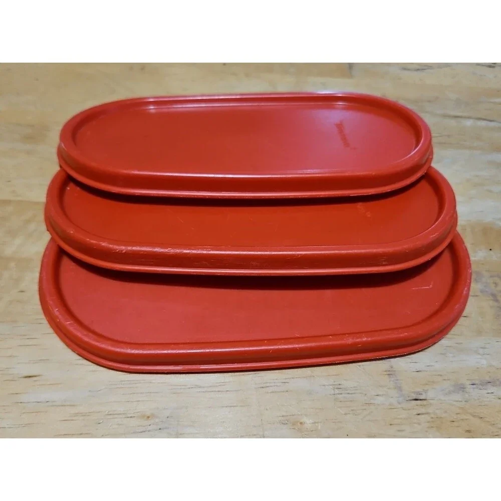 Set of 3 Vintage Tupperware Modular Mates  1613, 1612, 1611 Sz 1,2 & 3 W Red Lid